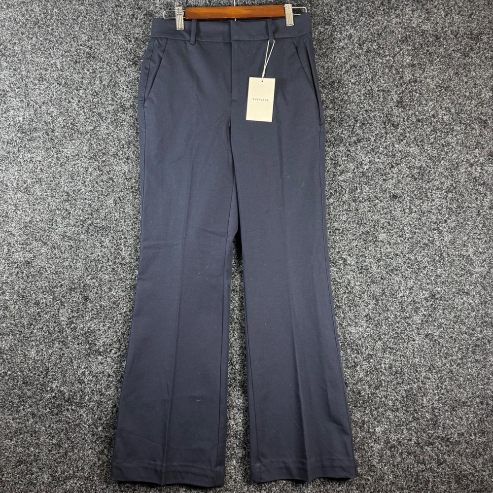 Everlane Womens Flare Pant Navy Blue Cotton Stretch Trousers Size 4